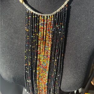African Maasai Beaded Choker Necklace Ethnic Boho Waterfall Fringe Tassle Bib